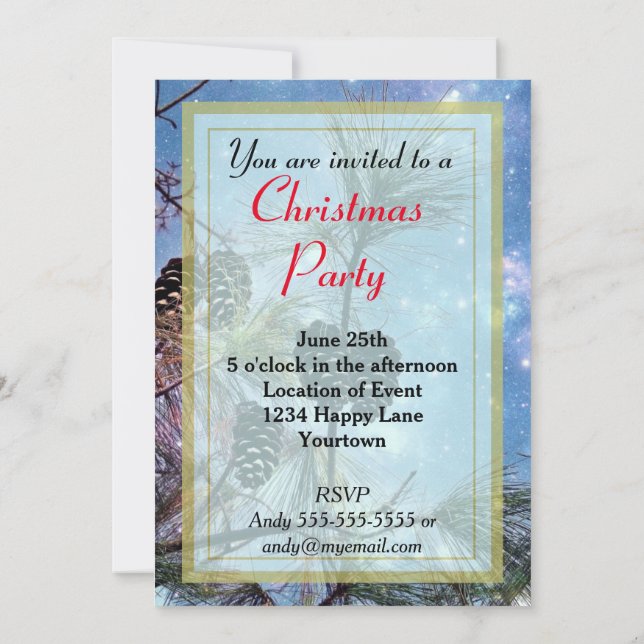 Wintery Pine cones Christmas Party Invitation (Back)