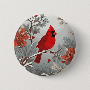 Wintery Red Cardinal Bird 6 Cm Round Badge