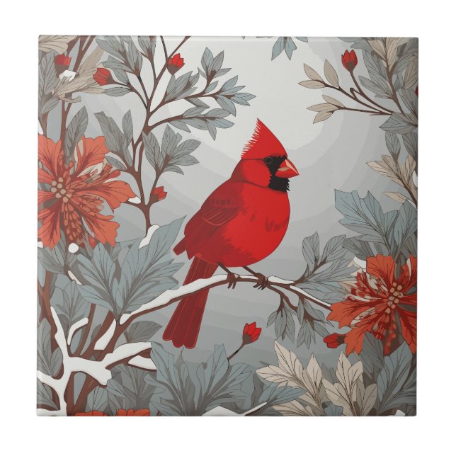 Wintery Red Cardinal Bird  Ceramic Tile (Front)