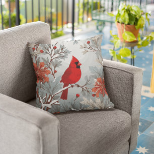 Wintery Red Cardinal Bird  Cushion