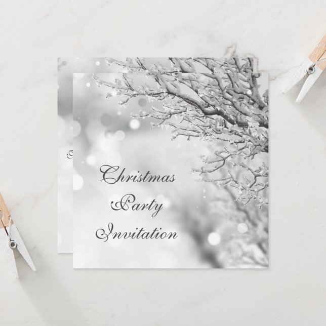 Wintery Scene & Bokeh Christmas Party Invitation (Front/Back In Situ)