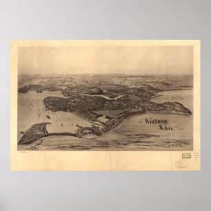 Winthrop Massachusetts 1894 Antique Panoramic Map Poster