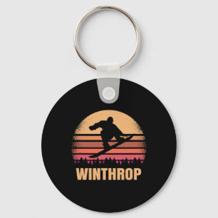 Winthrop Washington Snowboarding Snow Boarder Retr Key Ring