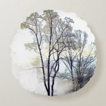 Wintry Forest Round Throw Pillow