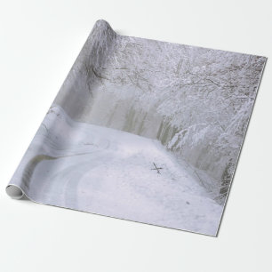 Wintry Road Trees Snow Christmas Wrapping Paper