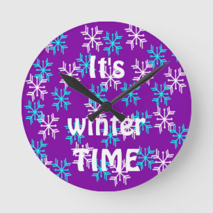Wintry Snowflakes Round Clock