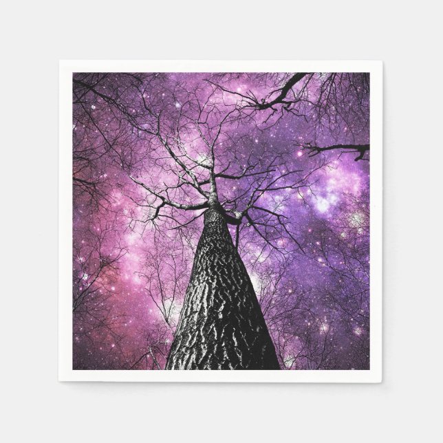 Wintry Trees Purple Pink Galaxy Skies Napkin (Front)