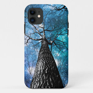 Wintry Trees Turquoise Teal Galaxy Skies iPhone 11 Case