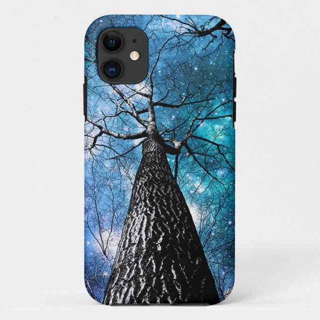 Wintry Trees Turquoise Teal Galaxy Skies Case-Mate iPhone Case (Back)