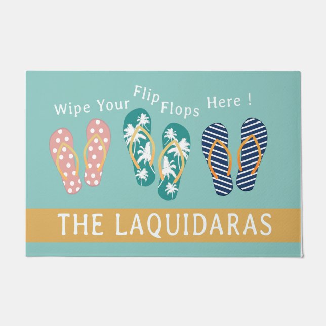 Wipe Your Flip Flops Here, Beach Decor Mat (Front)