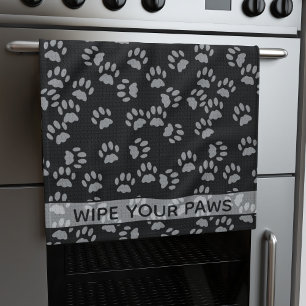 Wipe Your Paws Black Cat Paw Print Kitchen Towels