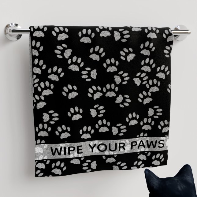 Wipe Your Paws Black Cat Paw Prints Hand Towel (Creator Uploaded)
