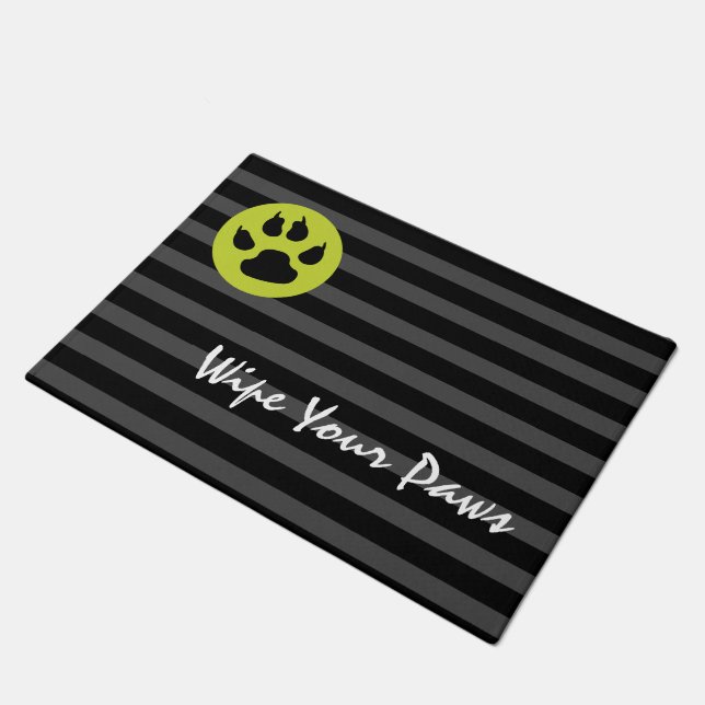 Wipe Your Paws Dog Green Grey Black Doormat (Angled)