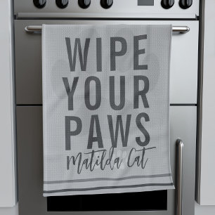 Wipe Your Paws Name Grey Pet Kitchen Towel