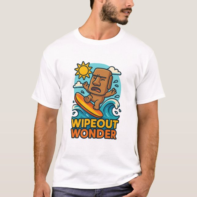 Wipeout Moai Chibi Surf Fail T-Shirt (Front)