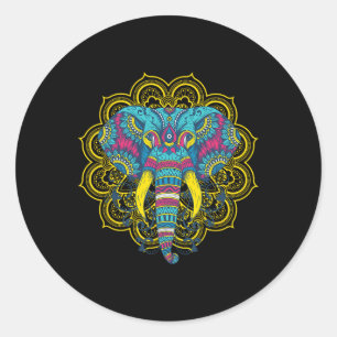 Wir Lieben Elefanten Elephant Mandala Pattern Indi Classic Round Sticker