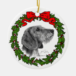 Wire Coat Dachshund Art by Glenda S. Harlan Ceramic Ornament