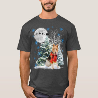 Wire Fo Terrier Under Moonlight Snow Christmas Paj T-Shirt
