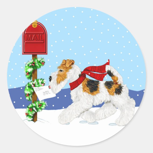 Wire Fox Christmas Mail Classic Round Sticker (Front)