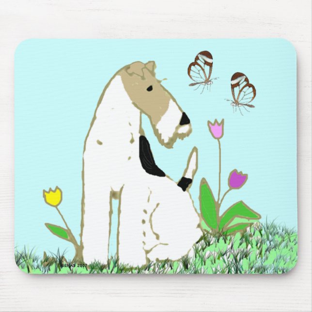 Wire Fox Terrier and Butterflies Mouse Pad (Front)