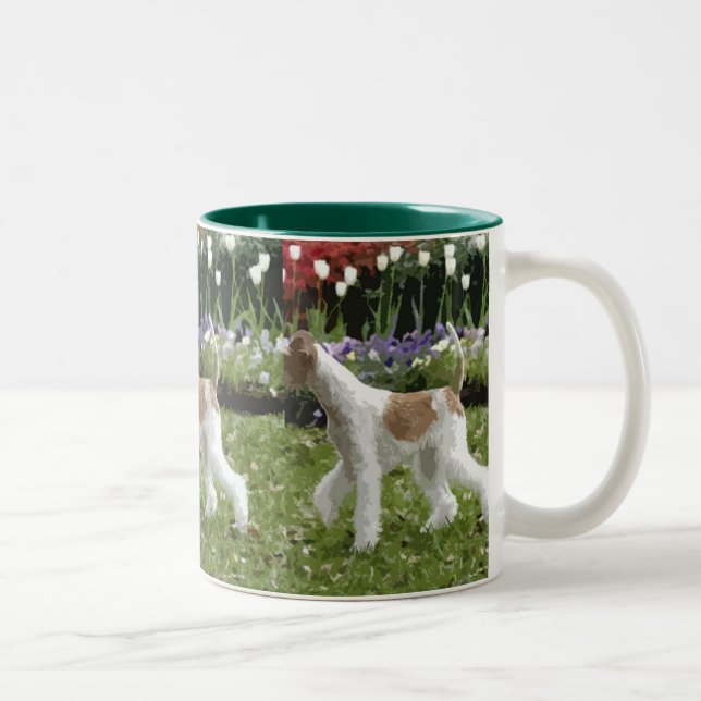 Wire Fox Terrier and Flowers Two-Tone Coffee Mug (Right)