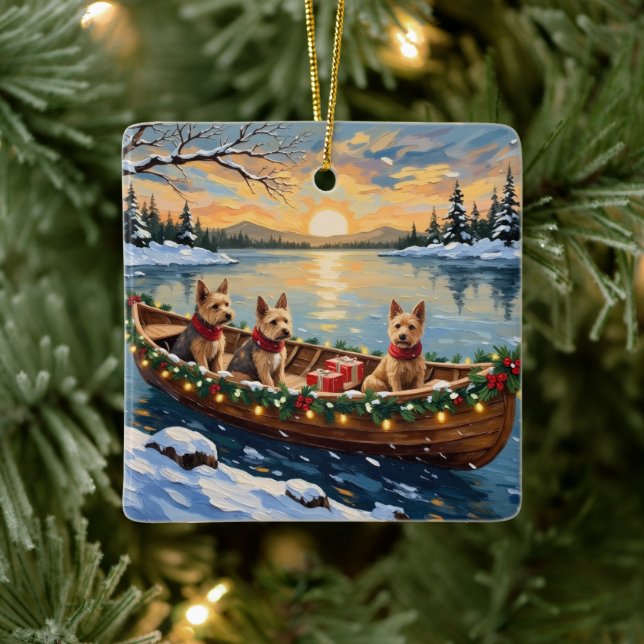 Wire Fox Terrier Christmas Boat Holiday Ceramic Ornament (Tree)