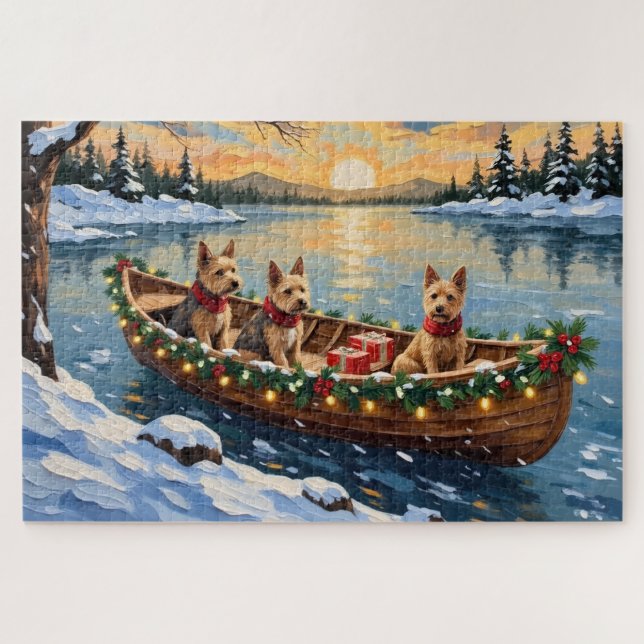 Wire Fox Terrier Christmas Boat Holiday Jigsaw Puzzle (Horizontal)