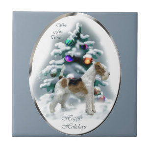 Wire Fox Terrier Christmas Ceramic Tile