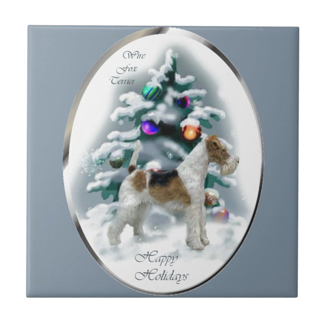 Wire Fox Terrier Christmas Ceramic Tile (Front)