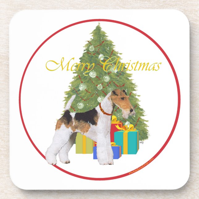 Wire Fox Terrier Christmas Coaster (Front)