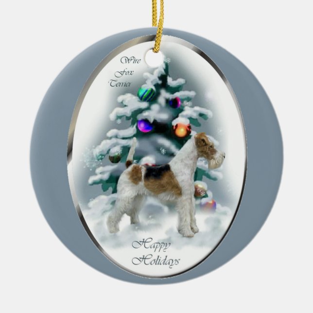 Wire Fox Terrier Christmas Gifts Ceramic Ornament (Front)