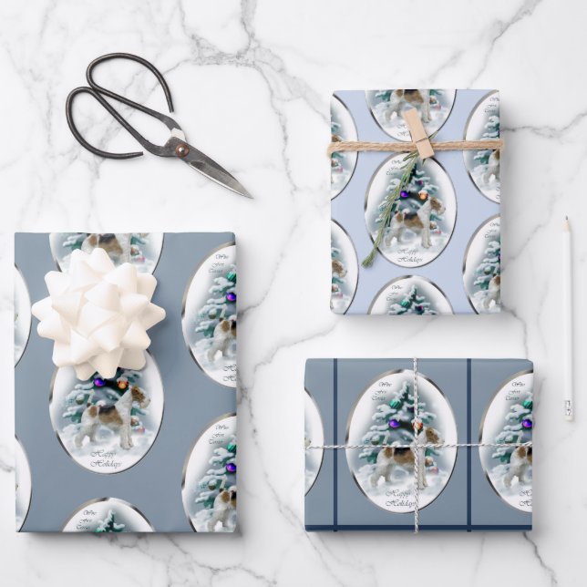 Wire Fox Terrier Christmas Gifts Wrapping Paper Sheet (Front)