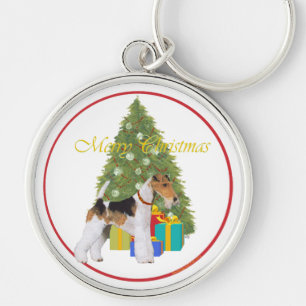 Wire Fox Terrier Christmas Key Ring