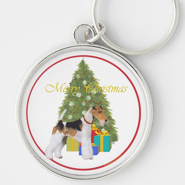 Wire Fox Terrier Christmas Key Ring (Front)