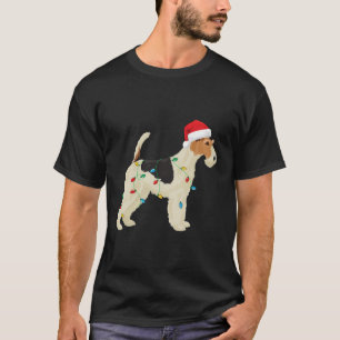 Wire Fox Terrier Christmas Lights Santa Hat Dog Xm T-Shirt