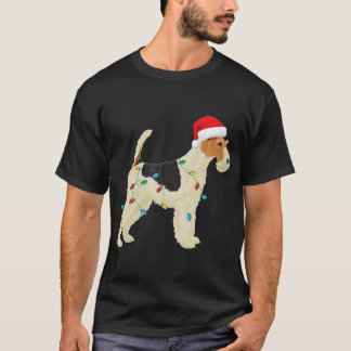 Wire Fox Terrier Christmas Lights Santa Hat Dog Xm T-Shirt