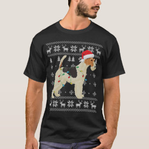 Wire Fox Terrier Christmas Lights Santa Hat T-Shirt