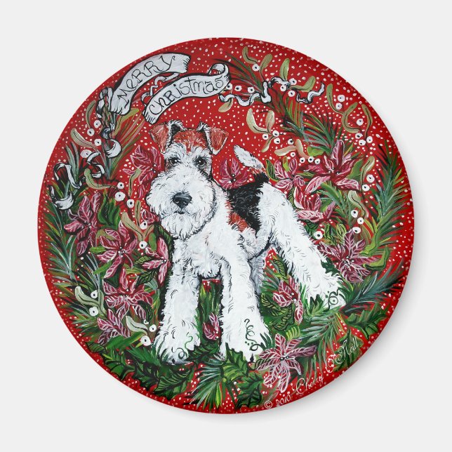 Wire Fox Terrier Christmas Magnet (Front)