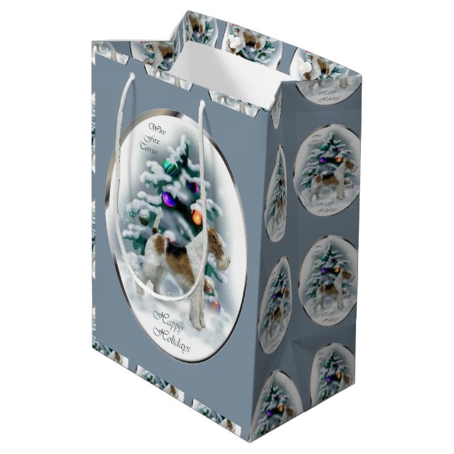 Wire Fox Terrier Christmas Medium Gift Bag (Back Angled)