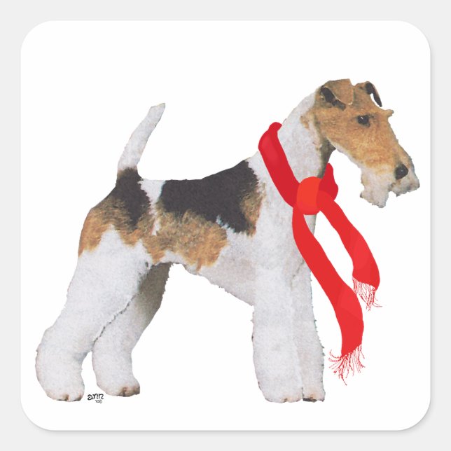Wire Fox Terrier Christmas Square Sticker (Front)