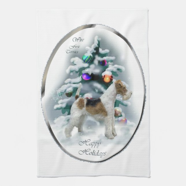 Wire Fox Terrier Christmas Tea Towel (Vertical)