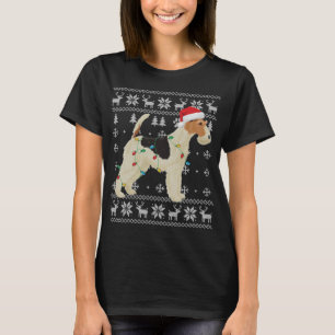 Wire Fox Terrier Christmas Ugly Lights Santa Hat D T-Shirt