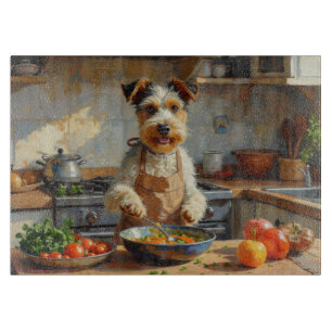 Wire Fox Terrier Cooking in Kitchen Cutting Board