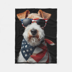 Wire Fox Terrier Dog 4th Of July American Independ Fleece Blanket
