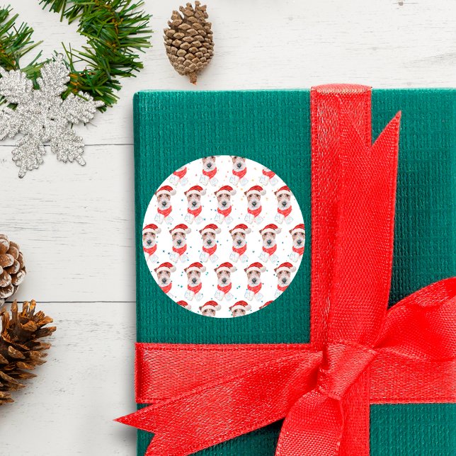 Wire Fox Terrier Dog Breed Christmas Stars Classic Round Sticker (Creator Uploaded)