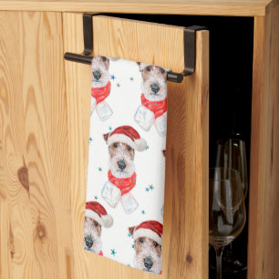 Wire Fox Terrier Dog Breed Christmas Stars Tea Towel
