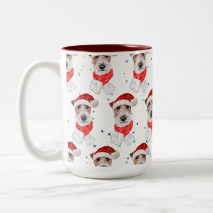Wire Fox Terrier Dog Breed Christmas Stars Two-Tone Coffee Mug