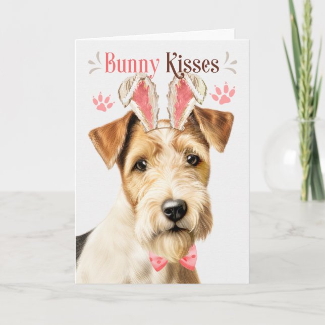 Wire Fox Terrier Dog Bunny Ears for Easter Holiday Card (Front)