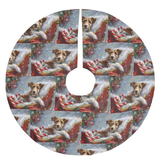 Wire Fox Terrier Dog Christmas Festive  Brushed Polyester Tree Skirt (Front)