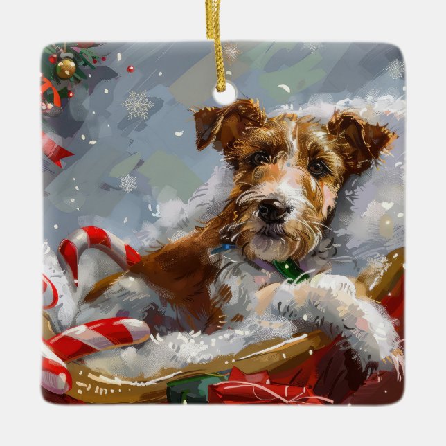 Wire Fox Terrier Dog Christmas Festive  Ceramic Ornament (Front)